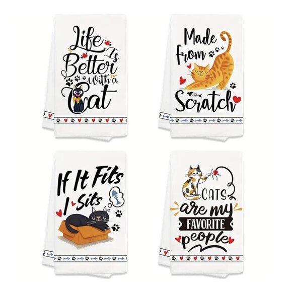 Cat Themed Soft Microfiber Kitchen Towel Set of 4 New - Picture 5 of 5